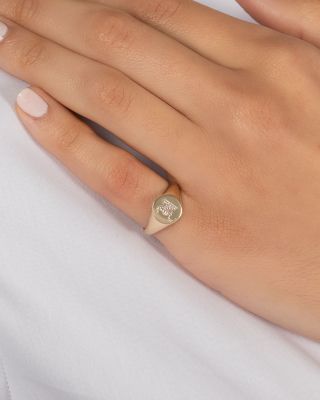 14K Yellow Gold Diamond Gothic Initial Small Signet Ring