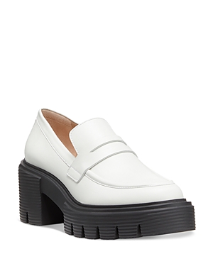Stuart Weitzman Soho Patent Lug-sole Penny Loafers In White