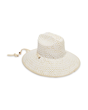 Shop Lele Sadoughi Checkered Straw Hat In White/ivory