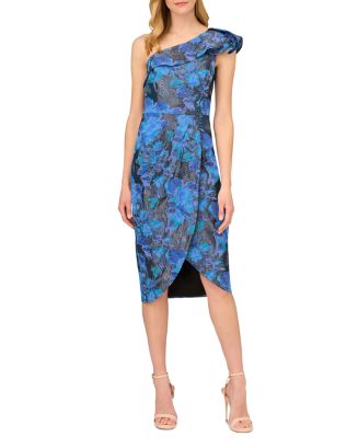 Aidan Mattox One Shoulder Jacquard Midi Dress | Bloomingdale's