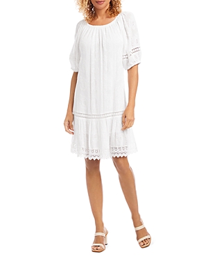 Shop Karen Kane Short Sleeve Embroidered Dress In Off White