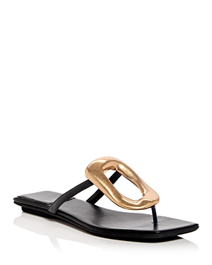 Jeffrey Campbell Linques-j Embellished T-strap Flat Jelly Sandals In Black Gold