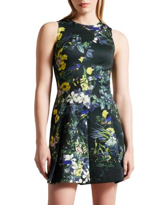 ted baker blue floral skater dress TED BAKER Blue Pink Floral Print Halter Fit Flare Skater Mini Dress 4TB =  10 US