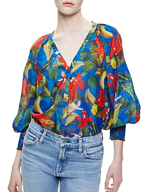 ALICE AND OLIVIA ALICE AND OLIVIA LANG COTTON & SILK PUFF SLEEVE BLOUSE