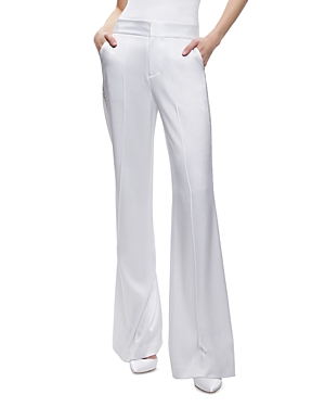 Alice And Olivia Dylan High Waist Wide Leg Pants In White Crystal Trim