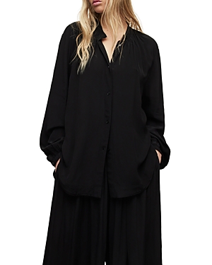 Allsaints Hezzy Gathered Neck Tunic Blouse In Black