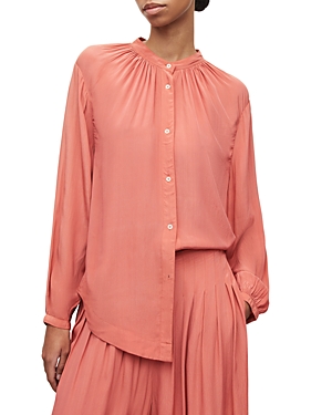 Allsaints Hezzy Gathered Neck Tunic Blouse In Tainted Pink