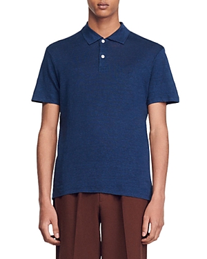 Sandro Beach Linen Polo In Dark Navy