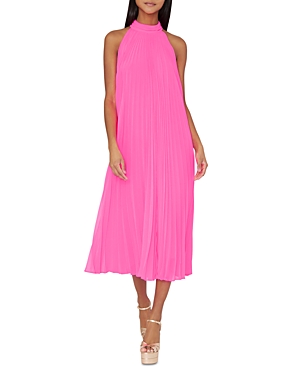 Milly Milina Micropleat Sleeveless Dress In Neon Pink