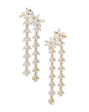 Nadri Wildflower Cubic Zirconia Flower Linear Drop Earrings in 18K Gold Plated