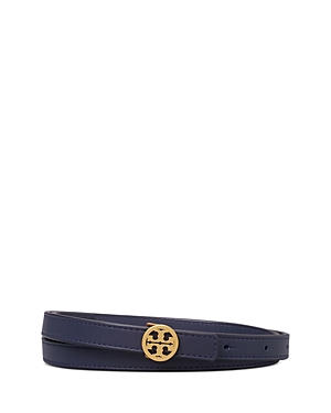 Shop Tory Burch Skinny Logo Belt In Royal Navy
