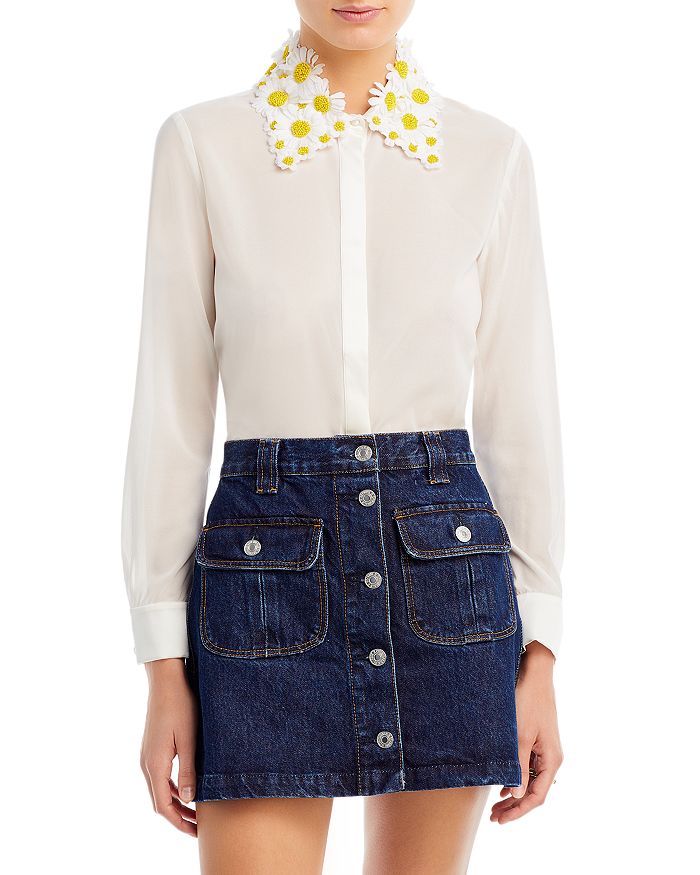 Alice and Olivia Willa Silk Daisy Embellished Blouse | Bloomingdale's