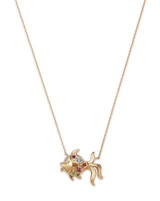 Bloomingdale's Fine Collection Rainbow Multi Gemstone & Diamond Fish Pendant Necklace in 14K Yellow Gold, 17