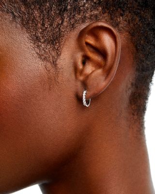 Diamond Small Hoop Earrings in 14K White Gold, 0.34 tcw