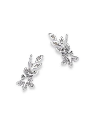 Diamond Leaf & Flower Ear Climbers in 14K White Gold, 0.25 tcw 