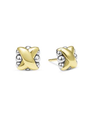 LAGOS - 18K Yellow Gold & Sterling Silver Embrace X Bead Stud Earrings