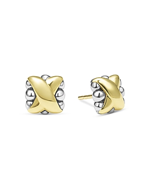 Shop Lagos 18k Yellow Gold & Sterling Silver Embrace X Bead Stud Earrings In Gold/silver