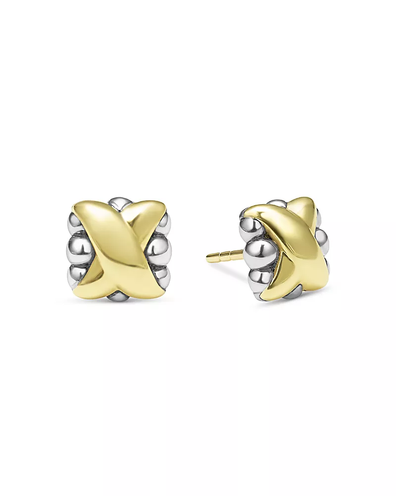 Lagos 18K Yellow Gold & Sterling Silver Embrace X Bead Stud Earrings