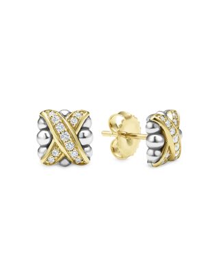 18K Yellow Gold & Sterling Silver Embrace Diamond X Bead Stud Earrings