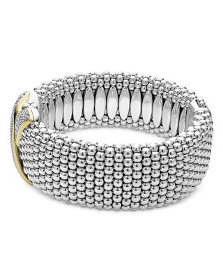 18K Yellow Gold & Sterling Silver Embrace Diamond Pav&eacute; Wide Link Bracelet