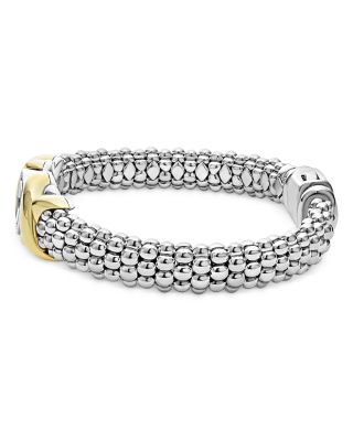 18K Yellow Gold & Sterling Silver Embrace Diamond XO Caviar Bead Link Bracelet