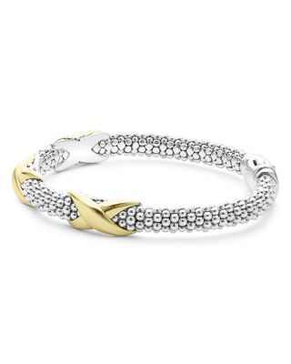 18K Yellow Gold & Sterling Silver Embrace Triple X Caviar Bead Link Bracelet