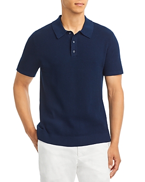 Onia Cotton Textured Knit Polo Shirt In Deep Navy