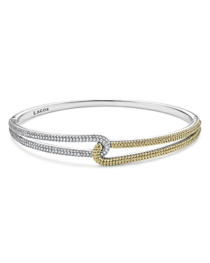 Lagos 18k Yellow Gold & Sterling Silver Caviar Lux Clip Diamond Bangle Bracelet - 100% Exclusive In Silver/gold