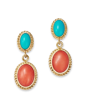 Bloomingdale's Turquoise & Coral Double Drop Earrings