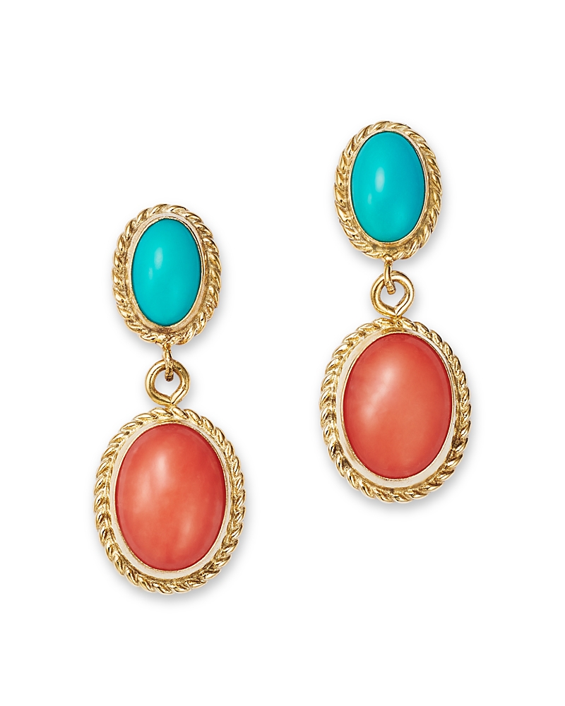 Bloomingdale's Fine Collection Turquoise & Coral Double Drop Earrings
