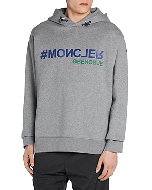 Shop Moncler Long Sleeve Logo Hoodie In Light Gray