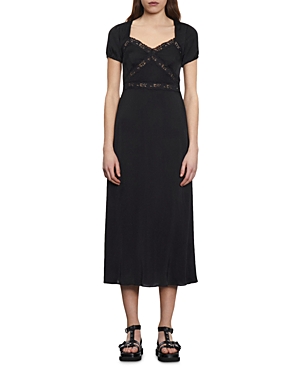 The Kooples Lace Trim Midi Dress In Black