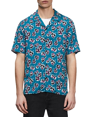 The Kooples Printed Short Sleeve Button Front Camp Shirt In Pink- Blue