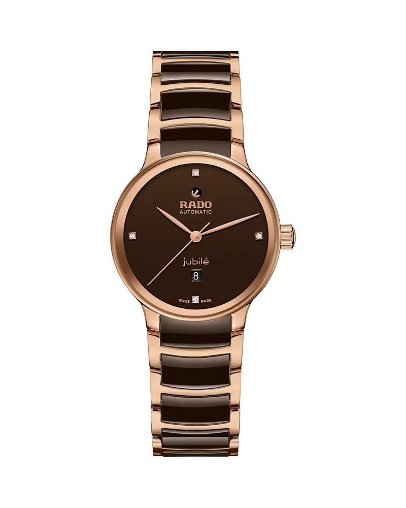 Rado Women's Swiss Automatic Centrix Diamond (1/20 Ct. T.w.) Brown High-tech Ceramic & Rose Gold Pvd Stai In Brown
