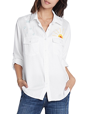 Billy T Hello Sunshine Embroidered Denim Shirt In White