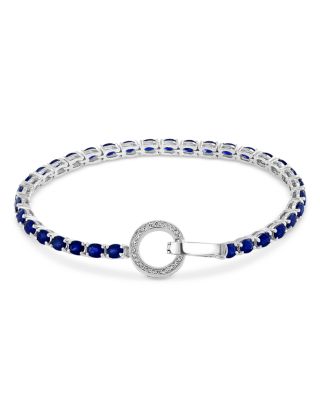 Bloomingdale's Fine Collection - Blue Sapphire and Diamond Circle Clasp Tennis Bracelet in 14K White Gold