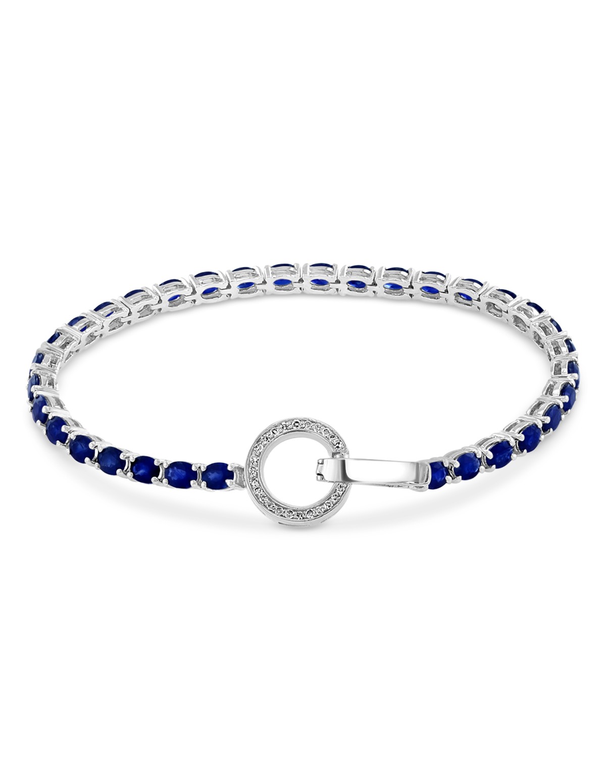 Bloomingdale's Fine Collection Blue Sapphire and Diamond Circle Clasp Tennis Bracelet in 14K White Gold in Blue/White