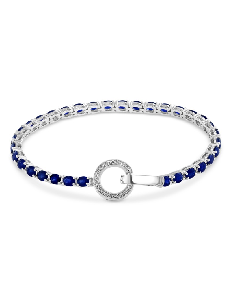 Bloomingdale's Fine Collection Blue Sapphire and Diamond Circle Clasp Tennis Bracelet in 14K White Gold in Blue/White