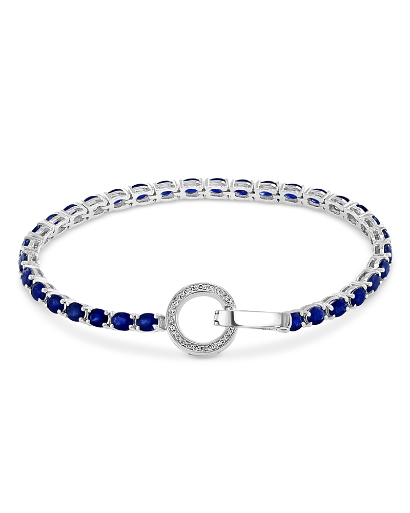 Bloomingdale's Fine Collection Blue Sapphire and Diamond Circle Clasp Tennis Bracelet in 14K White Gold