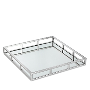 Classic Touch Large Square Mirror Tray In Silver