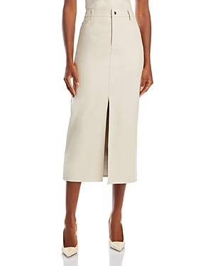 Wayf Roberta Faux Leather Midi Skirt In Cream