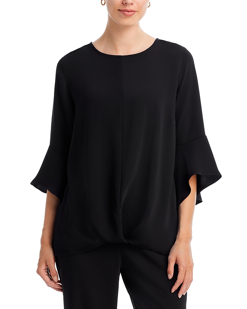 Caroline Rose Julia Crepe Bell-sleeve Tunic In Black