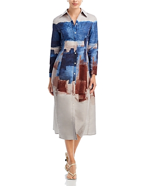 Misook Abstract Print Maxi Shirt Dress