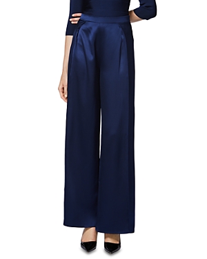 Herve Leger Icon High Waist Silk Wide Leg Pants In Classic Blue