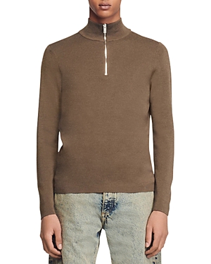 Sandro Wool Half Zip Sweater In Putty