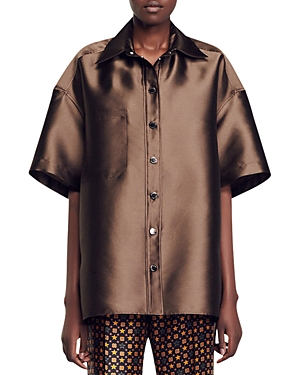 Shop Sandro Oliviane Short Sleeve Shirt In Brown