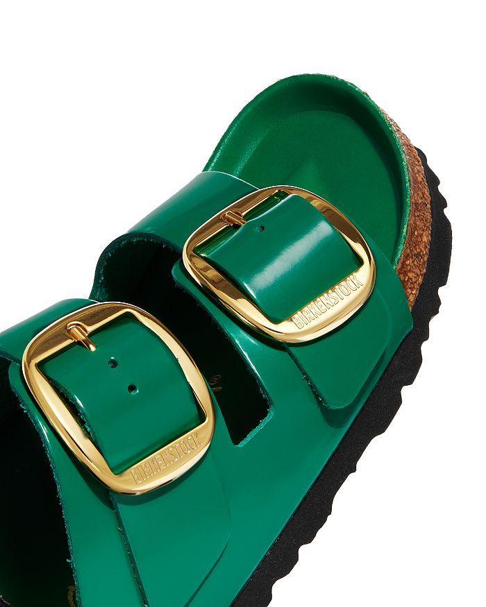 Shop Birkenstock Women's Arizona High Shine Big Buckle Slide Sandals In High Shine Digital Green/gold