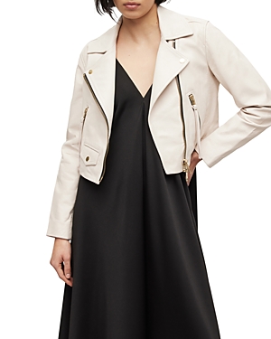 Allsaints Womens Ivory White Dalby Leather Biker Jacket 16 In White
