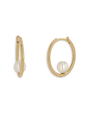 Zoe Chicco 14K Yellow Gold White Pearls Cultured Freshwater Pearl Huggie Hoop Earrings