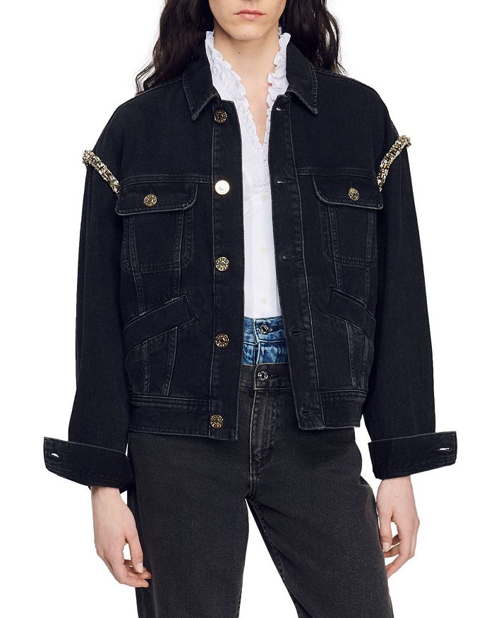 Denim Jeans with Diamante Embellished Cut-Outs Area NYC